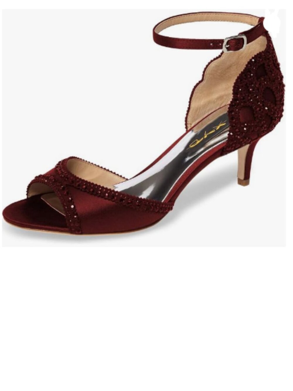 XYD Wine Peep Toe, D'Orsay Kitten Low Heels, Rhinestone Ankle Strap Sandals